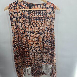 Baccini Blue Orange Fringe Open Vest Cardigan 22/24W